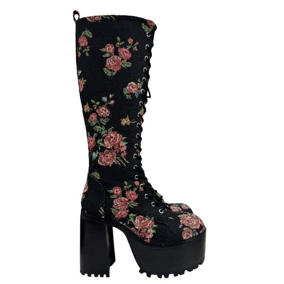 Current Mood Shoes - Current Mood Dolls Kill Platform Boots Tapestry Floral SZ 7 Womens Dark Romantic